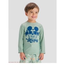 Disney Mickey Mouse Rash Guard Swim Set Boys 2T Green Palm Tree 2PC NWT
