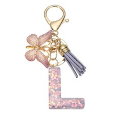 Alphabet l Tassel Butterfly Initial Letter Keychain Purple, Pack of 1 