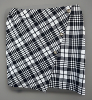 Yessica C&A Womens Black/White Plaid Faux Wrap Mini Skirt Button Accents 18/20*
