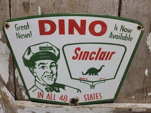 VINTAGE SINCLAIR PORCELAIN SIGN OLD 1957 GASOLINE MOTOR OIL DINO GAS PUMP PLATE