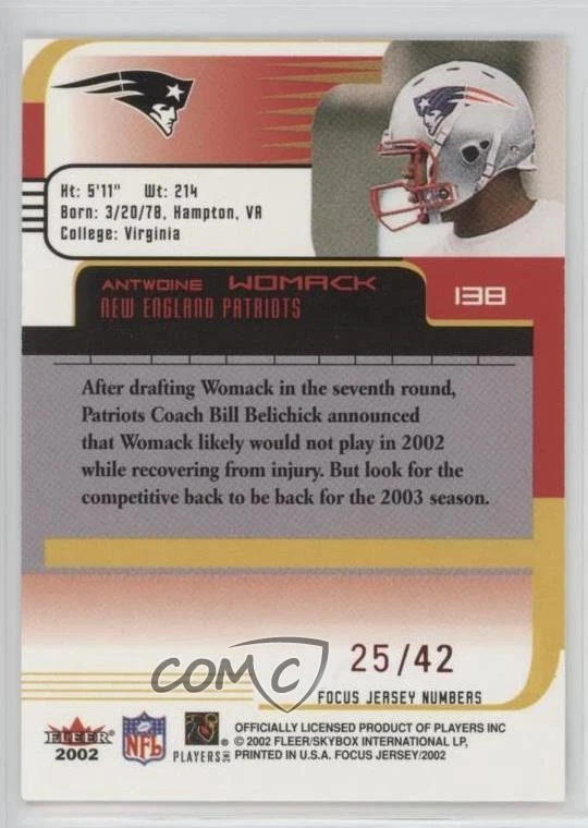 2002 Fleer Focus Jersey Edition Numbers /42 Antwoine Womack #138 Rookie RC - Image 2 of 2