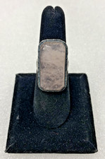 Rectangle rose quartz sterling silver ring size 6.5 - 60R