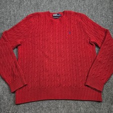 Polo Ralph Lauren Sweater Mens XL Red Wool Angora Cable Knit Preppy Academia