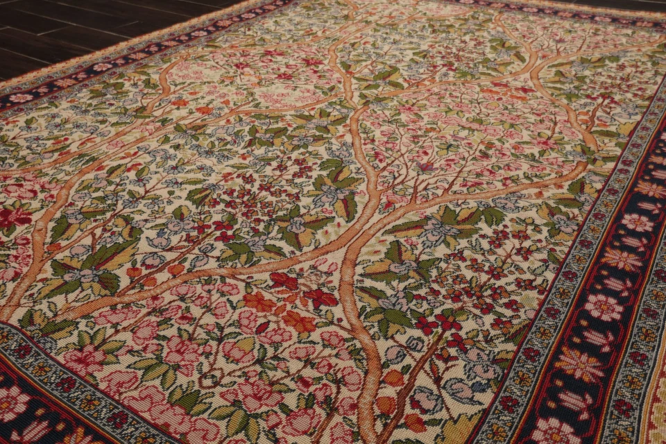 5'7''x8' Hand Woven Wool Ivory French Needlepoint Flatweave Floral Rug - Image 4 of 4