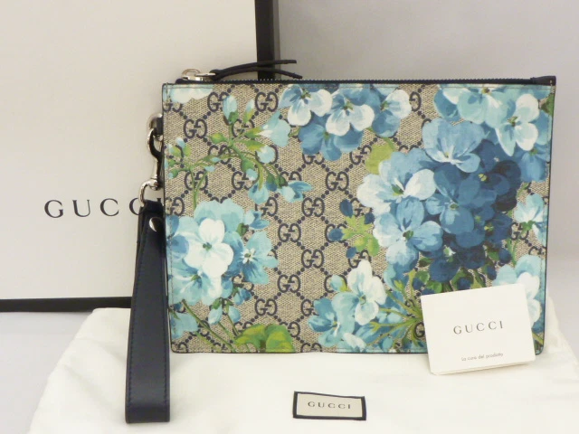 Sac pochette Gucci GG Blooms imprimé fleurs beige bleu qualité inutilisée Italie rare en boîte