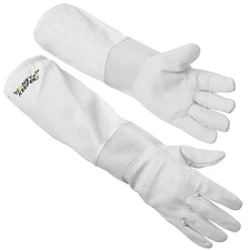 Beekeeping Ventilated Gloves Goatskin Leather, Canvas Sleeve Elastic Cuff, Sm