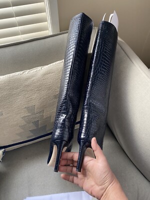$1495 Jimmy Choo Mavis 85 blue navy croc embossed leather