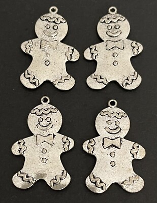 GINGERBREAD CHARMS PENDANT LOT OF 4 Antiqued Silver Tone Man Boy Craft Christmas