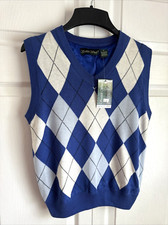SCOTTISH WINDS GOLF APPAREL YOUTH Lined V Neck Sweater Vest BLUE Argyle Sz SM