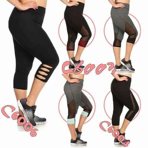 Women's Capri Yoga Pants Workout Gym Fitness Sports Mesh Capri Leggings - Picture 3 of 24