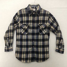 Vintage 80s Sears Wool Blend Button Down Shirt Medium Long Sleeve Plaid Flannel