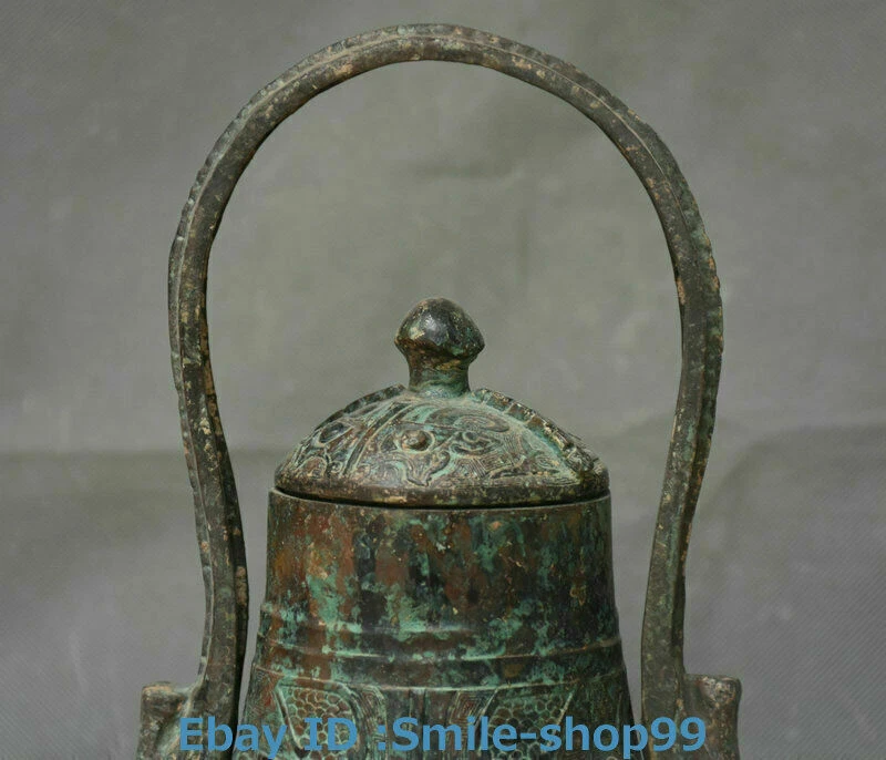 Olla de vino portátil cara de bestia dinastía mercancía de bronce antigua de China de 11,4" Foto 2 de 4