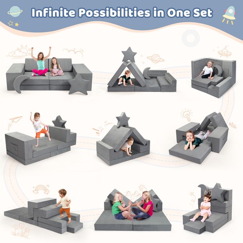 9Pcs Modular Kids Play Couch, Child Sectional Sofa, Fortplay Bedroom Playhouse - Picture 2 of 12