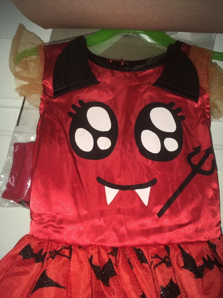 Fantasia cosplay 3 peças querida diabólica vermelha e preta para meninas tamanho 2T - Imagem 4 de 4