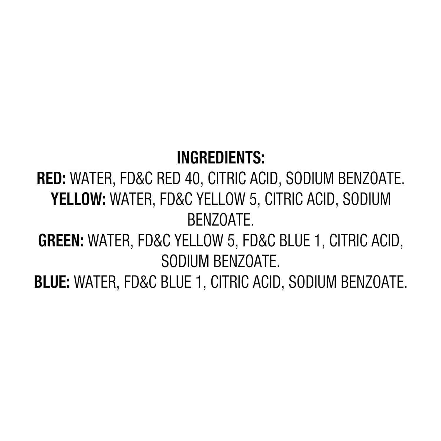 Amazon Fresh Assorted Food Coloring 4-Pack 1.2 Fl Oz (Happy Belly)