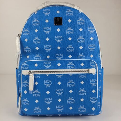 $1290 MCM Unisex Blue Visetos Coated Canvas Medium Backpack MMKCAVE05LU001 - Picture 1 of 8