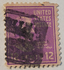 U.S. Postage ~ Zachary Taylor ~ Used/Posted ~ 12¢ Purple Stamp ~ c.1938 ~ M07
