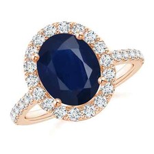 ANGARA 3.97 Ct Oval Sapphire Halo Ring with D...