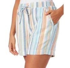 XXL Briggs Ladies Blue Striped Linen Pull On Pocket Shorts 2XL NEW