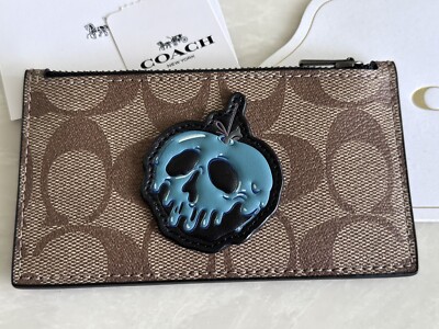 NEW COACH X DISNEY TAN SIGNATURE LEATHER ZIP CARD CASE 75803 | eBay