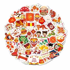 100 Chinese New Year 2025 Stickers Lunar Decor for Laptops Gifts Festive Decals