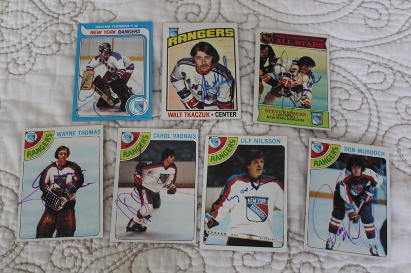 Autograph Hockey 7 Cards Topps NY Rangers Tkaczuk Vickers Thomas Vadnais
