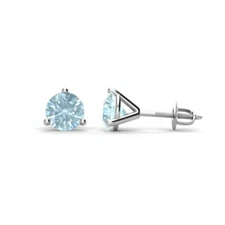 Aquamarine 3 Prong Solitaire Stud Earrings 7/8 ctw in 14K Gold JP:65965