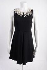 Free People Womens A-Line Dress S Black Waffle Knit White Fringe Sleeveless NWT