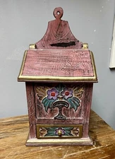 Vintage Rustic Solid Wood Wall Salt Box Recipe Box Tabletop Handmade Farmhouse