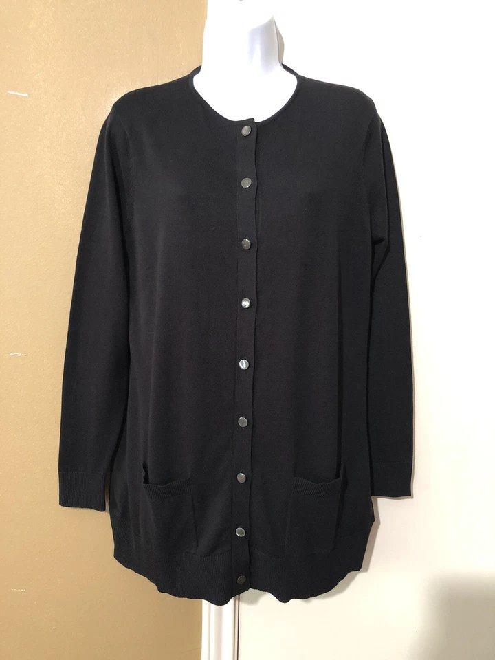 全新带标签 278 美元 W BY W W 纽约 S 码黑色打褶雪纺背面开衫毛衣 — 第 2/4 张图片