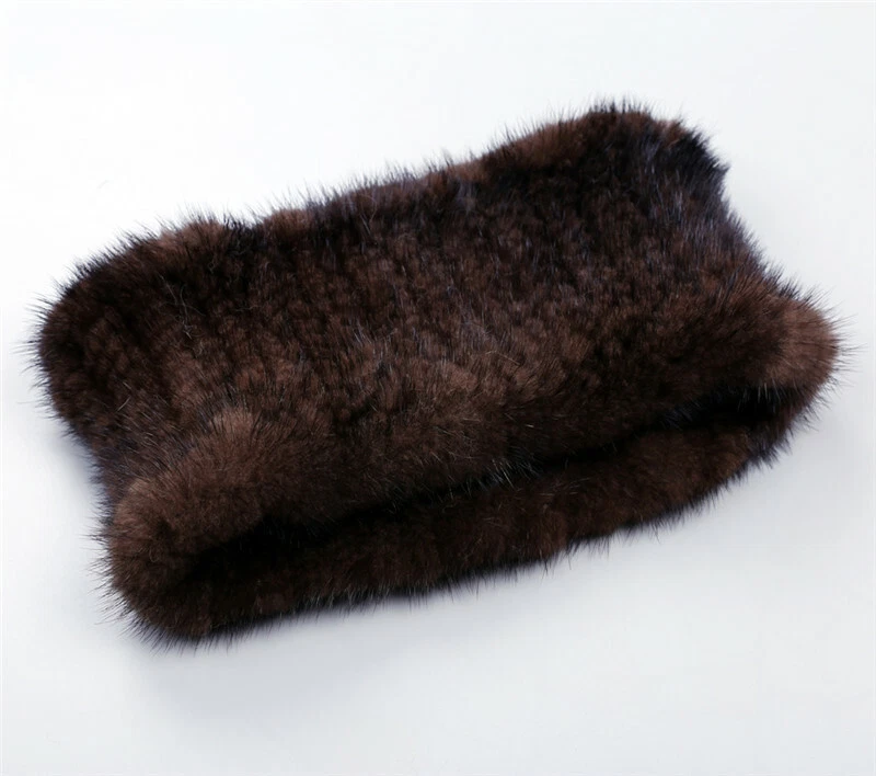 New Real Brown Knitted Mink Knitted Fur Headband Ear Neck Warmer Look