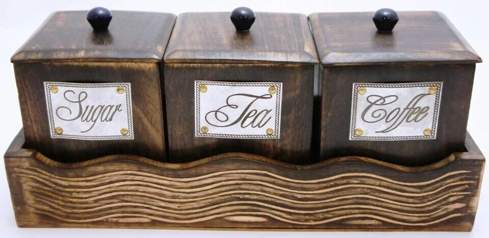 Wooden Handcrafted Canister Set of 3 for Coffee, Tea, Sugar with Lid
Opens in a new window or tab
