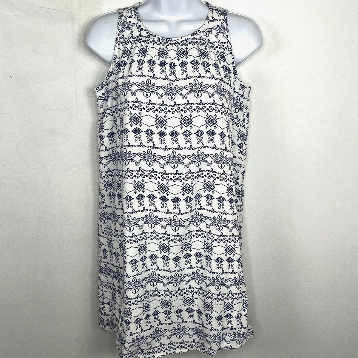 LOFT Sleeveless Sheath Petite Dress Sz XXSP Blue White Floral Embroidered Summer