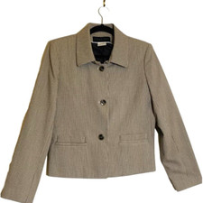 Harve Bernard Tan Stripe Woman's Jacket Blazer Button Up Shoulder Pads 10 Trendy