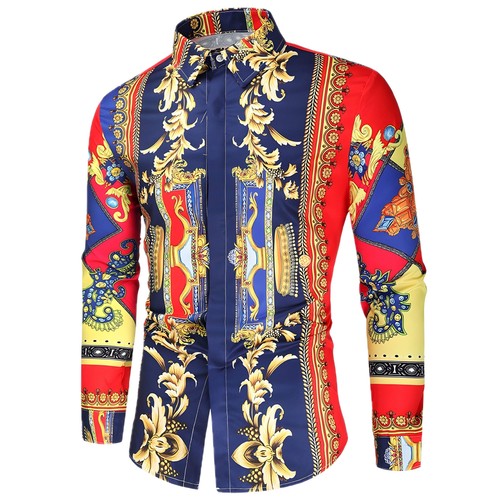Casual British Style Men's Long-sleeved Shirt with 3D Digital Printing Slim Fit - Picture 29 of 42