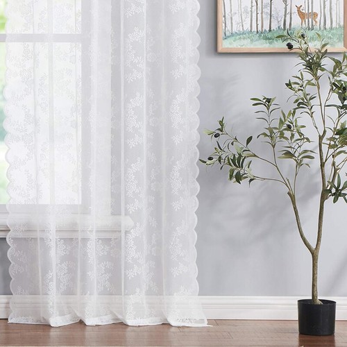 Pair (x2) Voile Eyelet Ring Top Curtains - Net Voile Sheer Curtain - Lucy Panel - Picture 4 of 14
