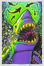 Shark Attack Flocked Blacklight Poster 23.5" x 35.5" - Laminated