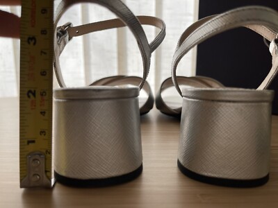 ♡NWB♡ Prada Womens Shoes leather sandals Heel silver PRADA SZ 37