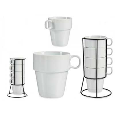 4er Set Tassen in Ständer Tassen Kaffeetassen Becher 350 ml