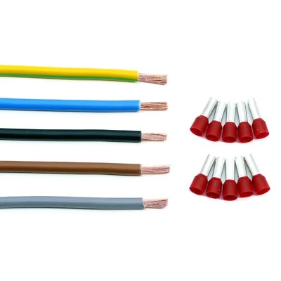 EVENT-KABEL & MORE Verdrahtungssatz 10mm2 schwarz braun grau blau grün/gelb flexibel +Aderendhülsen