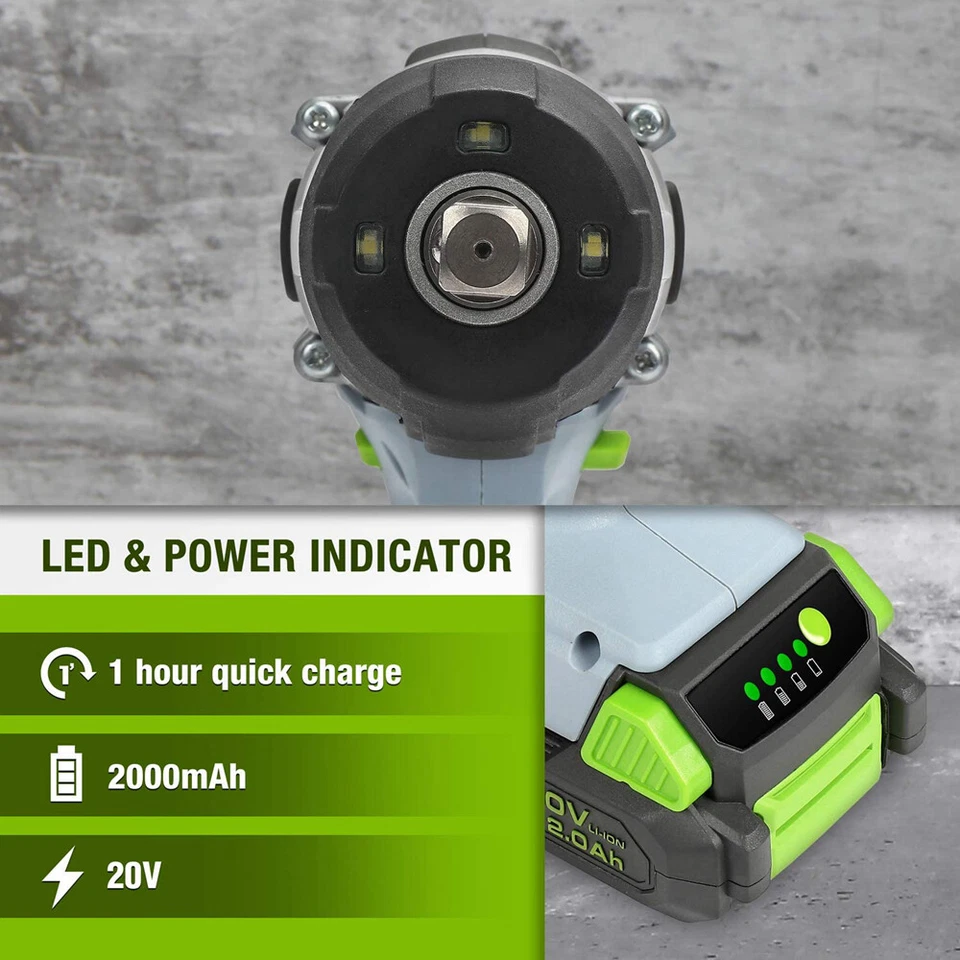 WORKPRO Impact Wrench 20V Cordless 1/2",2.0Ah Li-ion Battery with Quick Charger - Image 3 of 4