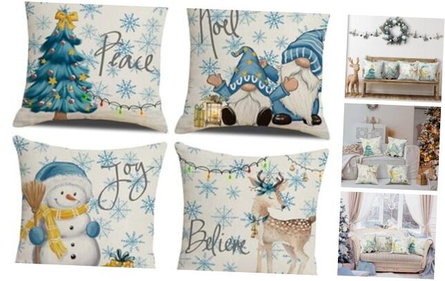 Christmas Pillow Covers 18x18 Set of 4 for Xmas Decorative 18 x 18-Inch Blue-image