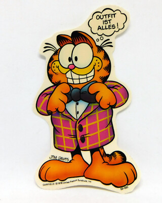 Garfield - Outfit ist alles! - 1978 vintage Vinyl Sticker Aufkleber ca 11x7cm