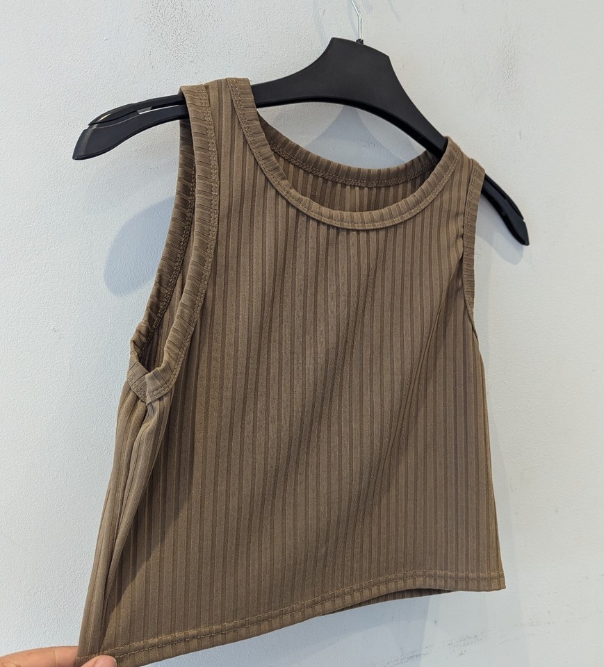 Shein Ladies Ribbed Stretchy Cropped Vest Top Brown Size Large