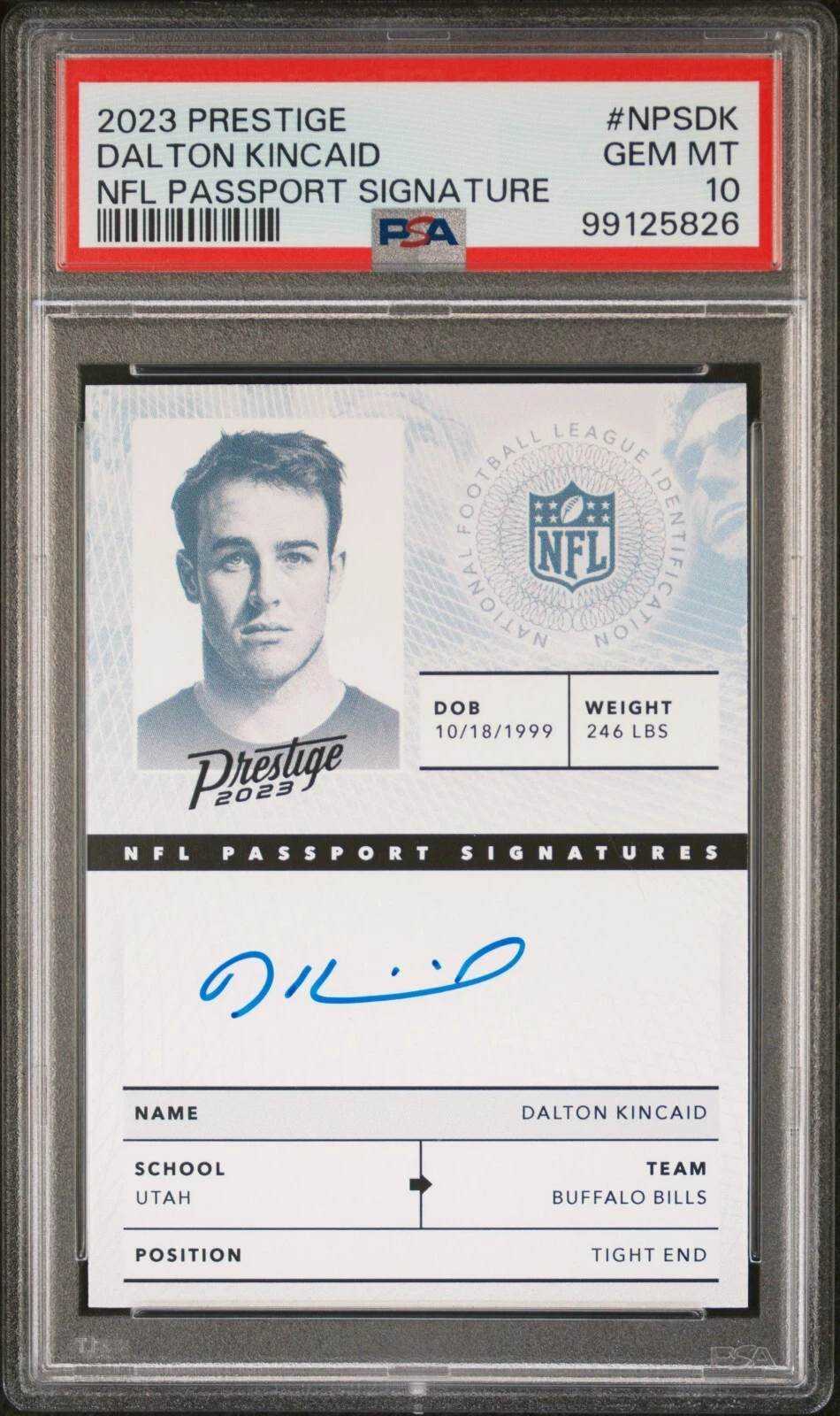 Dalton Kincaid Panini Prestige NFL Passport Signature #NPSDK Base