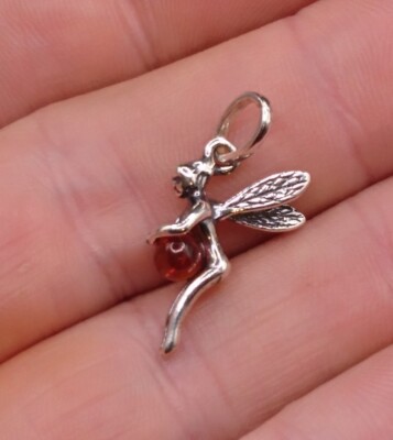 Kleiner Sterling 925 Silber Baltischer Bernstein Fee Anhänger/Charm. FreeUKP&P  