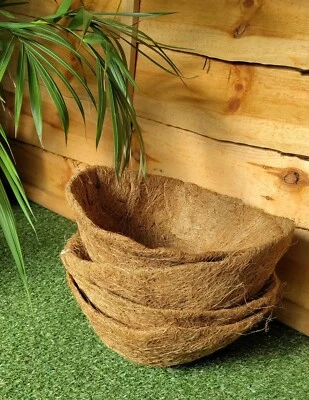 SHOP4ALLSORTS 4 Natural Coco Hanging Basket Liners Cupped Shaped Coco Liner For 16 Inch Basket