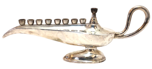 Lampada genio Aladino argento lucido vintage Hanukkah Menorah Giudaica ebraismo Israele - Foto 4 di 12