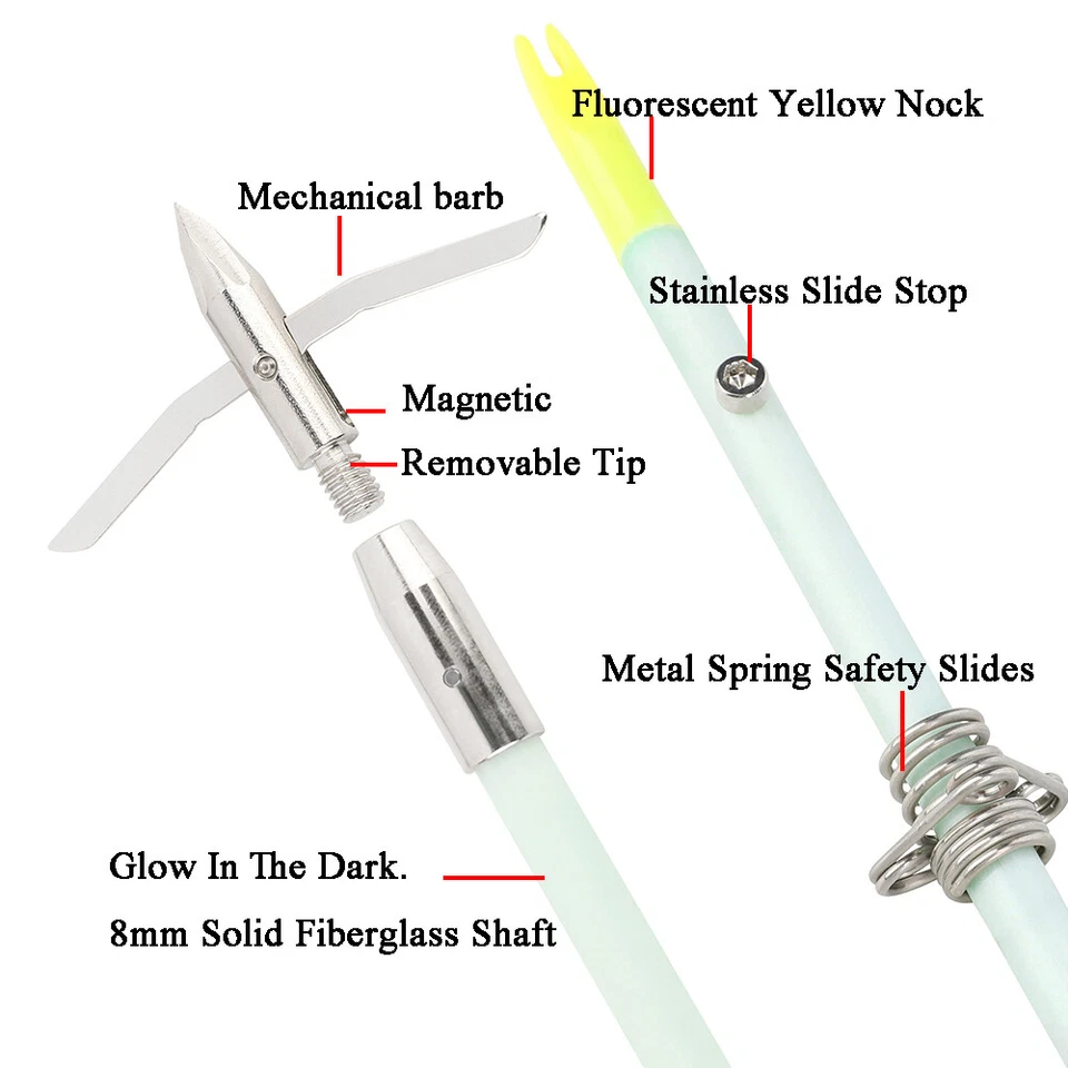 3/6/12pcs 35" Bowfishing Arrows Night Glow Broadheads Solid Bow Fishing Hunting - Image 4 of 4