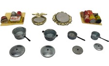 Vintage Dollhouse Kitchen Accessories Pots Pans Mirrors Food Metal